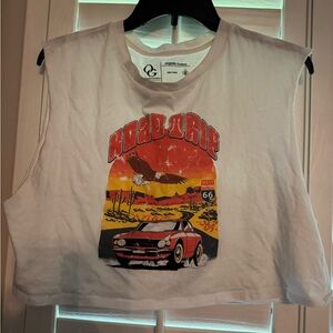 Road Trip Graphic CropTank Top - White
